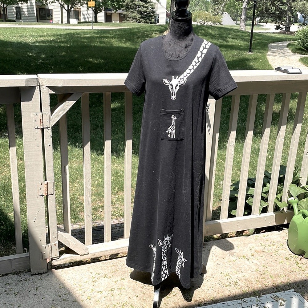 Cute Black Cotton Giraffe Dress EUC- Sz S/M